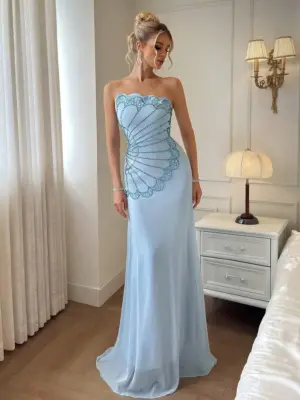 Rhinestone Strapless Mermaid Evening Gown