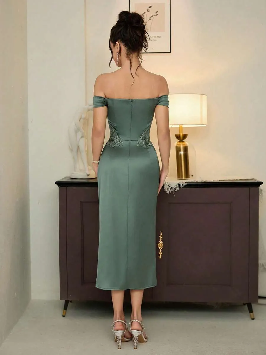Shoulder Satin Corset Cocktail Dress
